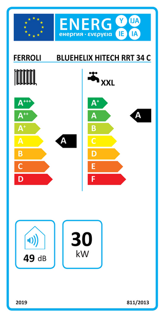 Caldaia a condensazione Ferroli Bluehelix HiTech RRT 34 C 30 kW camera stagna metano gpl aria propanata