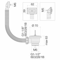 Piletta Valsir per lavello 1"1/2 con tappo e troppopieno rettangolare
