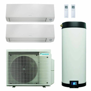 Daikin Multi+ sistema di condizionamento dual split e acqua calda sanitaria - Unità interne Perfera All Seasons 9000+9000 BTU - Serbatoio 90 l Daikin