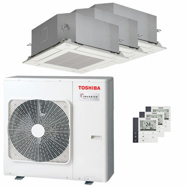 Condizionatore Toshiba Cassetta compatta U2 a 4 vie trial split 9000+12000+12000 BTU inverter A+++  unità esterna 7 kW