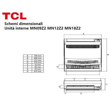 Condizionatore TCL Console Serie Z 9000 BTU R32 Inverter WiFi A++/A+