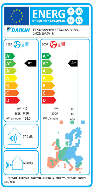 Condizionatore Daikin Emura 3 dual split 9000+12000 BTU inverter A++ wifi unità esterna 4 kW Bianco