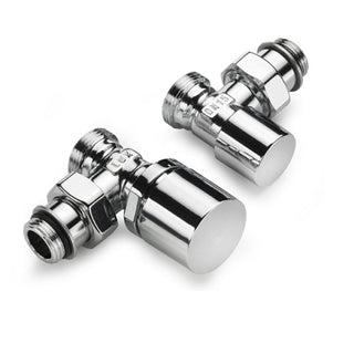 Kit termostatizzabile Ercos cromato con valvola e detentore a squadra allacci 1/2" per radiatori
