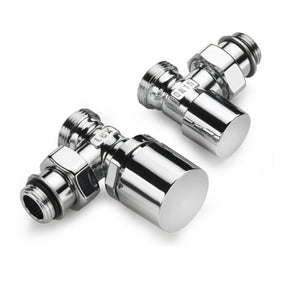 Kit termostatizzabile Ercos cromato con valvola e detentore a squadra allacci 1/2" per radiatori