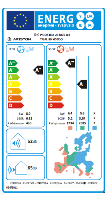 Condizionatore Ariston PRIOS R32 trial split 9000+12000+12000 BTU inverter A++ unità esterna 8 kW