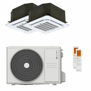 Condizionatore Clivet BOX 2 650x650 cassetta 4 vie dual split 9000+18000 BTU inverter A++  unità esterna 5.3 kW