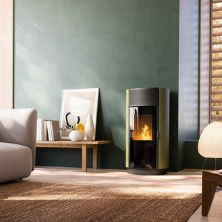 Stufa policombustibile Girolami Round 9 9 kW ad aria WiFi Verde