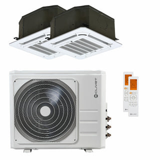 Condizionatore Clivet BOX 2 650x650 cassetta 4 vie dual split 18000+18000 BTU inverter A+  unità esterna 12.3 kW