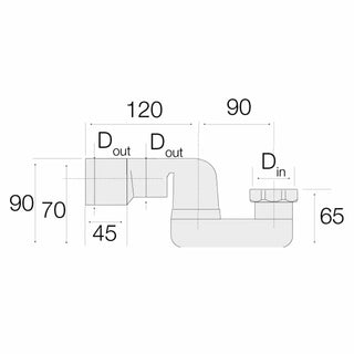 Sifone Valsir A3 in HDPE per scarico vasca con dado in ottone, connessione a saldare Valsir