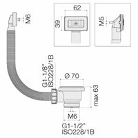 Piletta Valsir per lavello 1"1/2 con cestello e troppopieno rettangolare