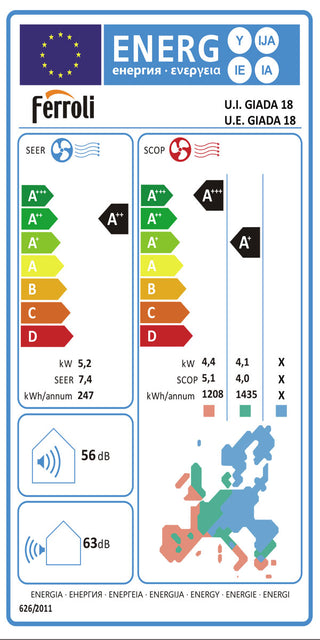 Condizionatore Ferroli Giada S 18000 BTU R32 Inverter Classe A++ WiFi