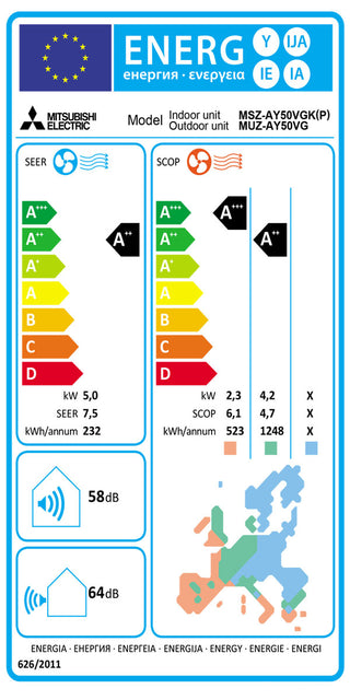 Condizionatore Mitsubishi Electric Serie AY 18000 BTU R32 inverter A++ wifi