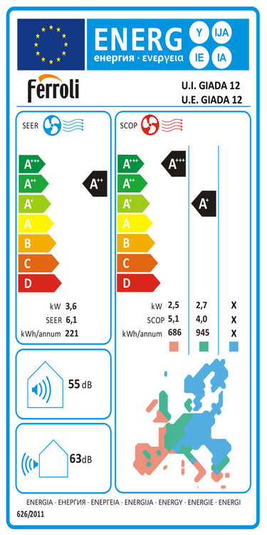 Condizionatore Ferroli Giada S 12000 BTU R32 Inverter Classe A++ WiFi