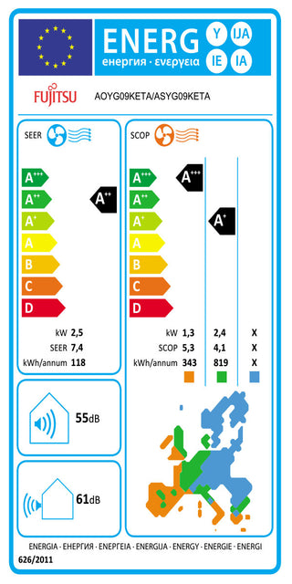 Unità esterna Fujitsu Serie KE 9000 BTU R32 inverter A++