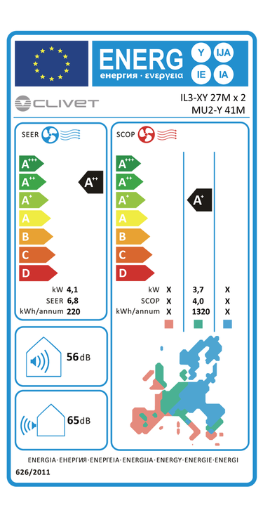 Condizionatore Clivet BOX 2 650x650 cassetta 4 vie dual split 9000+12000 BTU inverter A++  unità esterna 4.1 kW