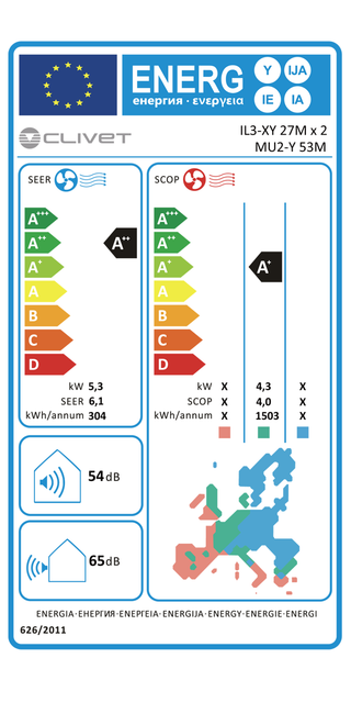 Condizionatore Clivet Cristallo 2 dual split 9000+9000 BTU inverter A+ wifi unità esterna 5.3 kW