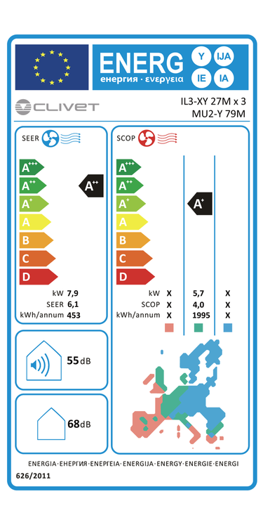 Condizionatore Clivet CONSOLE 3 trial split 12000+12000+12000 BTU inverter A++  unità esterna 7.9 kW