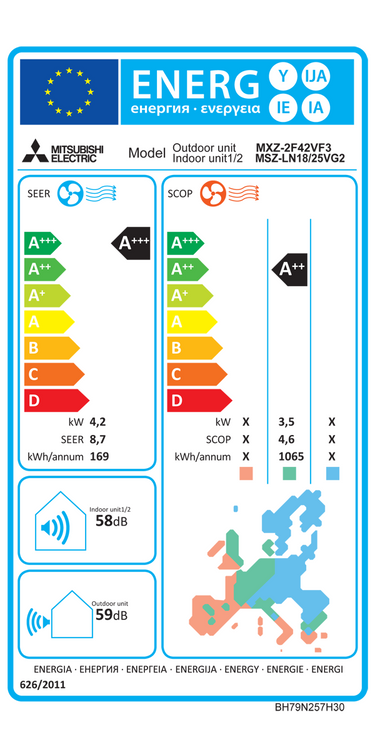 Condizionatore Mitsubishi Electric Serie AY dual split 9000+12000 BTU inverter A++ wifi unità esterna 4.2 kW