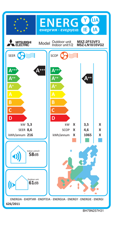 Condizionatore Mitsubishi Electric Kirigamine Zen MSZ-EF dual split 12000+12000 BTU inverter A++ wifi esterna 5,3 kW bianco