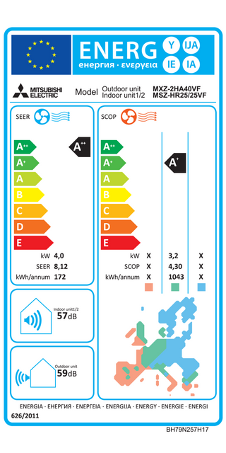 Condizionatore Mitsubishi Electric MSZ-HR dual split 9000+12000 BTU inverter A++ esterna 4,0 kW