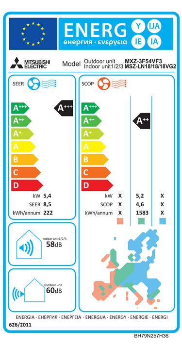 Condizionatore Mitsubishi Electric Serie AY trial split 9000+12000+12000 BTU inverter A++ wifi unità esterna 5.4 kW