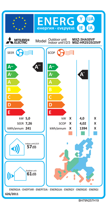 Condizionatore Mitsubishi Electric MSZ-HR trial split 9000+9000+12000 BTU inverter A++ esterna 5,0 kW