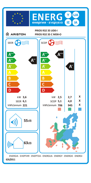 Condizionatore Ariston PRIOS R32 C 35 MUDO 12000 BTU inverter A++