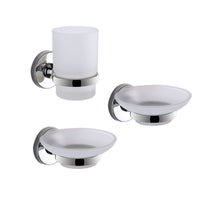 Set accessori bagno Gedy Felce cromato lucido con contenitori in vetro satinato