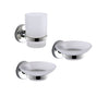 Set accessori bagno Gedy Felce cromato lucido con contenitori in vetro satinato