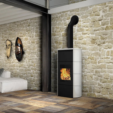 Stufa a legna Edilkamin Flamma 14 kW Idro Bianco panna Edilkamin