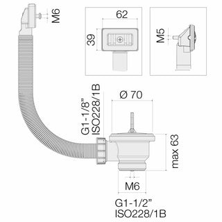 Piletta Valsir per lavello 1"1/2 con tappo e troppopieno tondo
