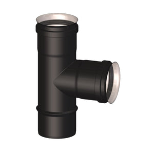 RACCORDO A T 90° F/F/M STABILE NPS Ø 80 mm - PER SCARICO FUMI STUFA A PELLET E CALDAIA A PELLET - ACCIAIO NERO OPACO