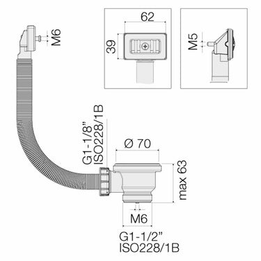 Piletta Valsir per lavello 1"1/2 con cestello e troppopieno tondo